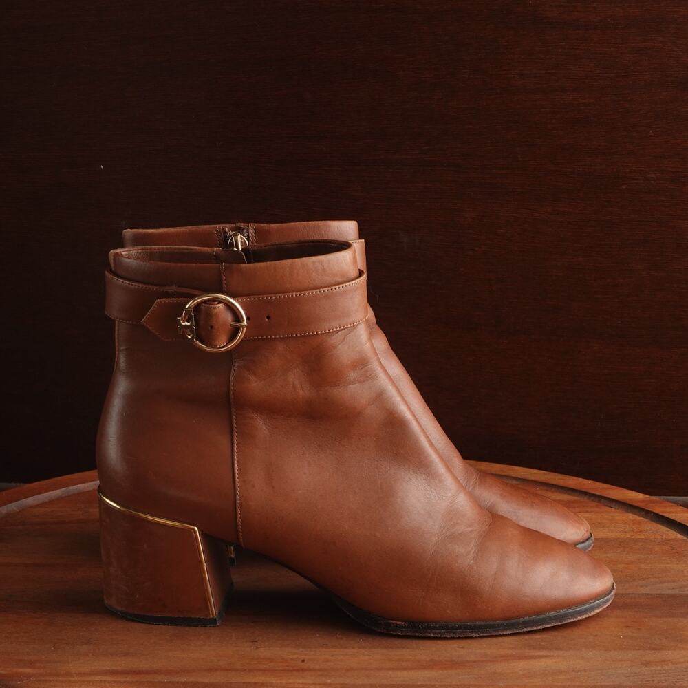 Tory Burch‎ Boots WMS SZ 9.5M Brown Sofia Leather Ankle Contemporary Coastal Zip